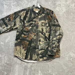 Russell Outdoors Shirt Mens XL Green Mossy Oak Treestand Camo Explorer LS Button
